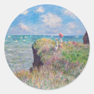 Pegatina Redonda Claude Monet - Paseo por el acantilado en Pourvill
