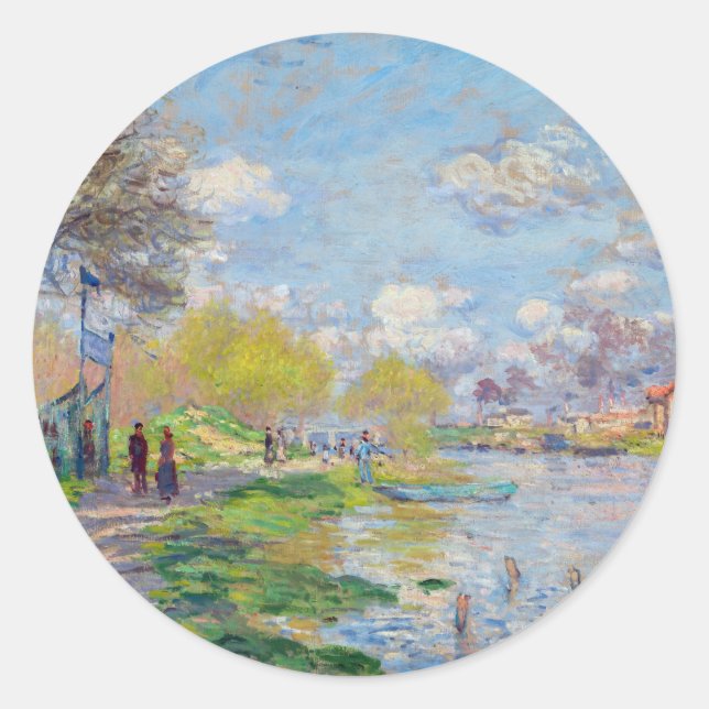 Pegatina Redonda Claude Monet - Primavera por el Sena (Anverso)