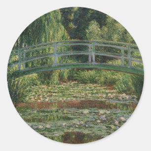 Pegatina Redonda Claude Monet, puente japonés de fútbol y piscina d