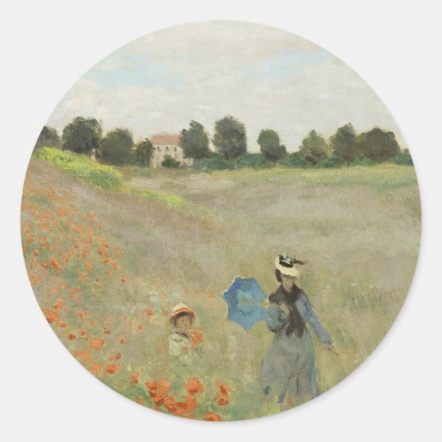 Pegatina Redonda Claude Monet The Poppy Field near Argenteuil Art (Anverso)