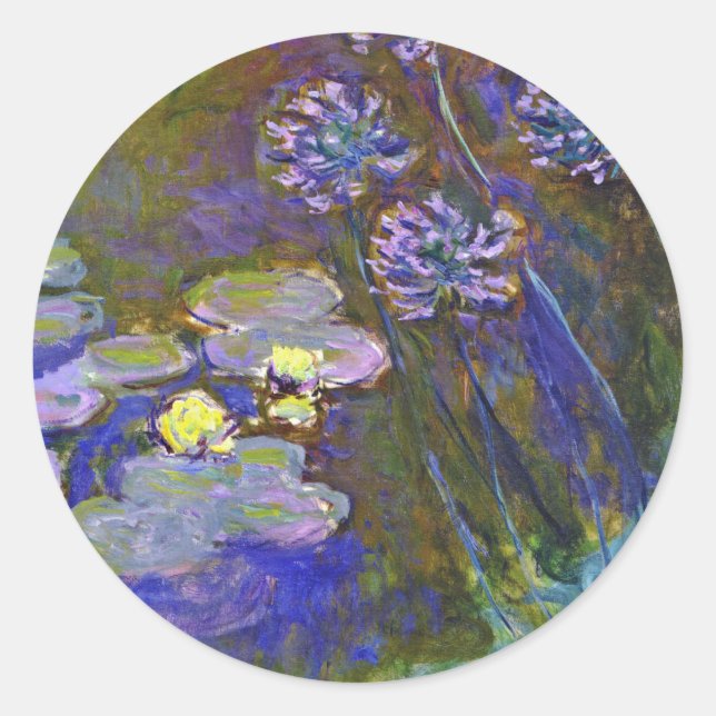 Pegatina Redonda Claude Monet Water Lilies Agapanthus (Anverso)