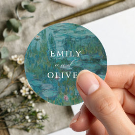 Pegatina Redonda Claude Monet Water Lilies Boda