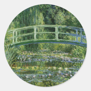 Pegatina Redonda Claude Monet Water Lilies y el puente japonés
