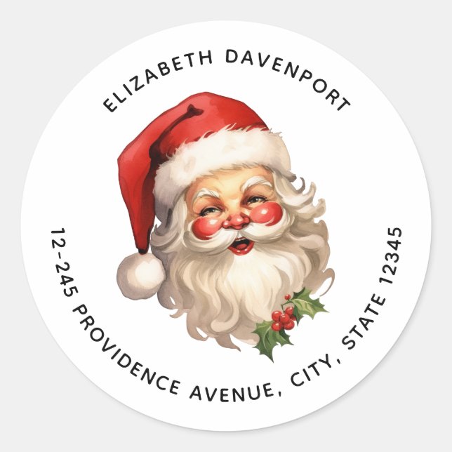 Pegatina Redonda Claus de Holly Jolly Santa Retro Navidad Dirección (Anverso)