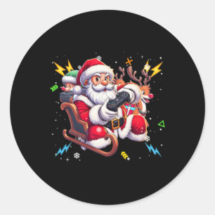 Pegatina Redonda Claus Jugando A Juego Navidades Gamer Videojuego G