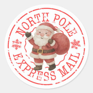 Pegatina Redonda Claus rústico del Polo Norte Postales de Navidad