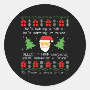 Pegatina Redonda Cláusula de base de datos de Papá Noel Sql Desarro