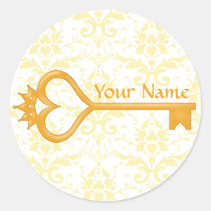 Pegatina Redonda Clave del corazón de la Corona de Oro