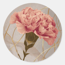Pegatina Redonda Clavel Floral Dorado Rosa Rubor