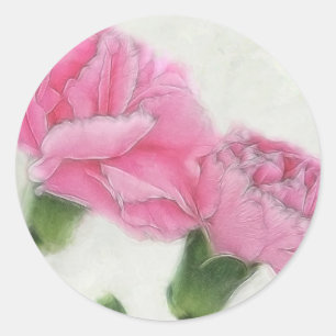 Pegatina Redonda Claveles rosados 3
