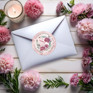 Pegatina Redonda Claveles rosados elegantes Boho Floral Dirección d