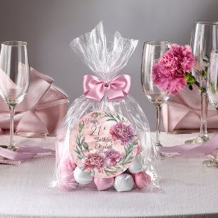 Pegatina Redonda Claveles rosados elegantes Cumpleaños 21 