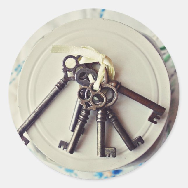 Pegatina Redonda claves vintage (Anverso)