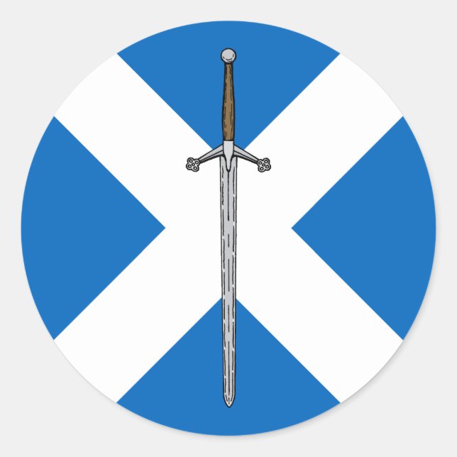 Pegatina Redonda Claymore y Saltire (Anverso)