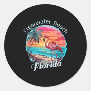 Pegatina Redonda Clearwater Beach Florida Beach Flamingo Tropical S