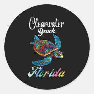 Pegatina Redonda Clearwater Beach Florida Tie Dye Sea Turre Family