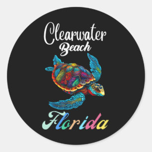 Pegatina Redonda Clearwater Beach Florida Tie Dye Sea Turre Family