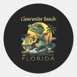 Pegatina Redonda Clearwater Beach Florida Vacation Cute Alligator S