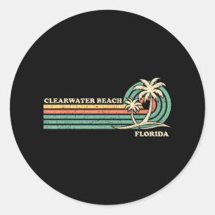 Pegatina Redonda Clearwater Beach Florida Verano Vintage Vacaciones