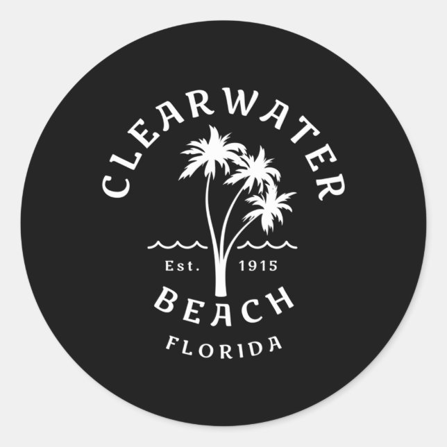 Pegatina Redonda Clearwater Beach Original Florida Beach Palm Tree (Anverso)