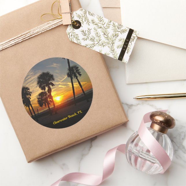 Pegatina Redonda Clearwater Beach Sunset (Regalar)