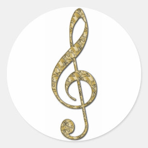 Pegatina Redonda Clef agudo metalizado del oro