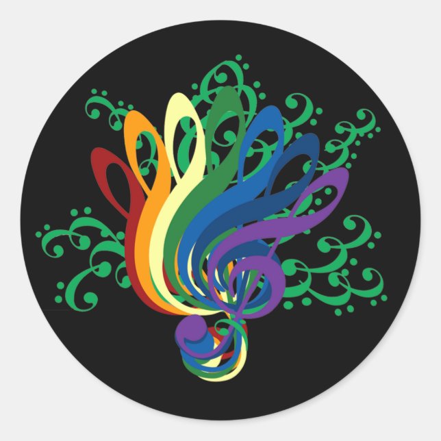 Pegatina Redonda Clef Bouquet en negro (Anverso)