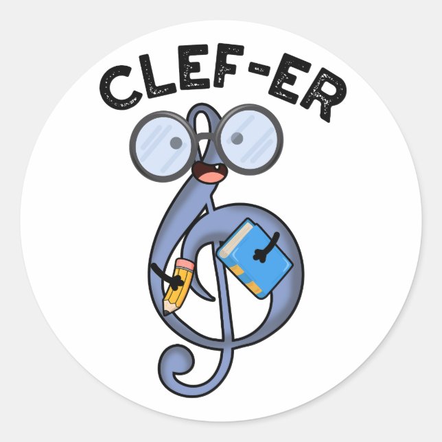 Pegatina Redonda Clef-er Funny Music Pun (Anverso)