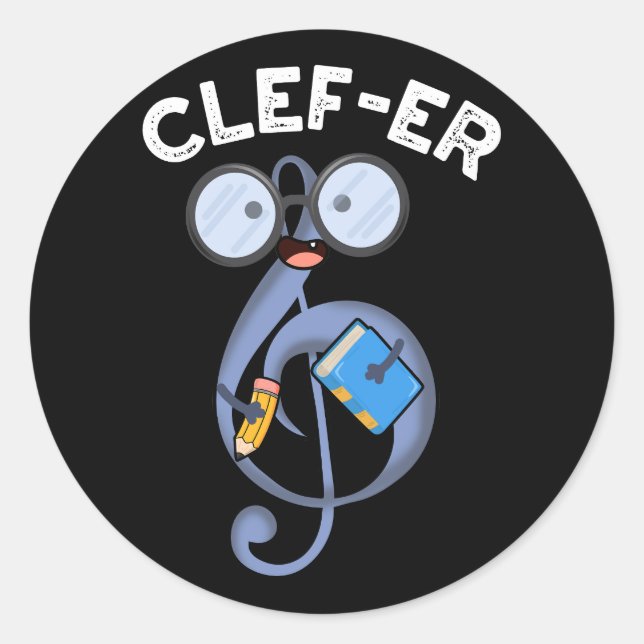 Pegatina Redonda Clef-er Funny Music Pun Dark BG (Anverso)
