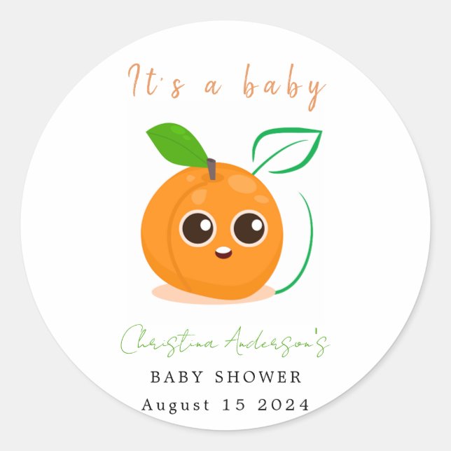 Pegatina Redonda Clementine Naranja Fruit Baby Shower (Anverso)