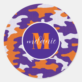 Pegatina Redonda Clemson-Inspired Orange & Purple Tiger Camo
