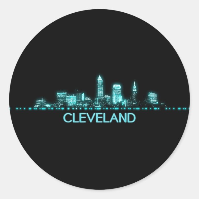 Pegatina Redonda Cleveland Skyline (Anverso)