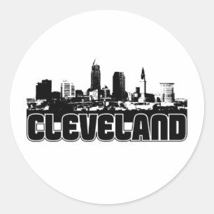 Pegatina Redonda Cleveland Skyline