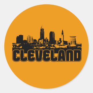 Pegatina Redonda Cleveland Skyline