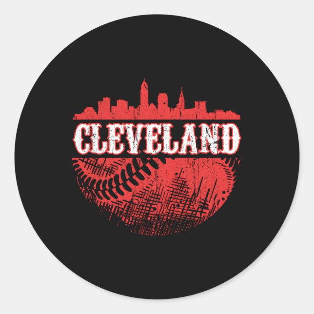 Pegatina Redonda Cleveland Skyline City Baseball Se Reunió En Gamed (Anverso)