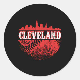 Pegatina Redonda Cleveland Skyline City Baseball Se Reunió En Gamed
