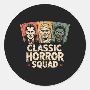 Pegatina Redonda Clic Horror Squad Vintage Retro Monstruo Halloween