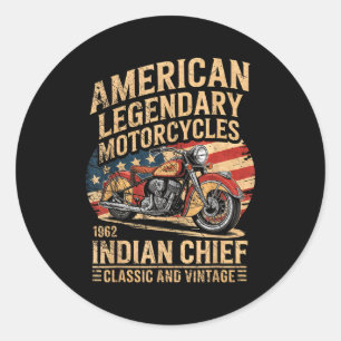 Pegatina Redonda Clic & Motocicleta Americana Vintage Indian Born
