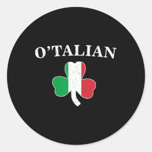 Pegatina Redonda Clic O'talian Trébol Y Bandera De Italia Irlandés 
