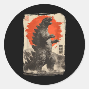 Pegatina Redonda Clic Retro Raro Arte Japonés Kaiju Gigante