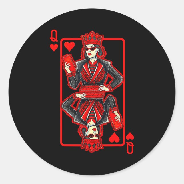 Pegatina Redonda Clic Whimsical Queen Of Hearts Sungles Playing Car (Anverso)