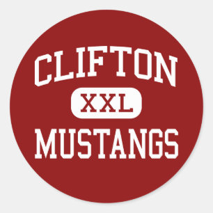 Pegatina Redonda Clifton - Mustangs - High - Clifton New Jersey