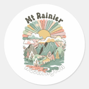 Pegatina Redonda Clima soleado en el monte Rainier Washington sende