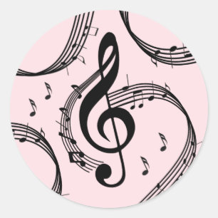 Pegatina Redonda Climactic G Clef Music Pink