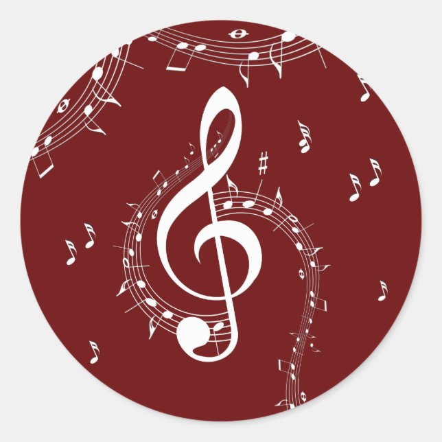 Pegatina Redonda Climactic G Clef Music Red (Anverso)