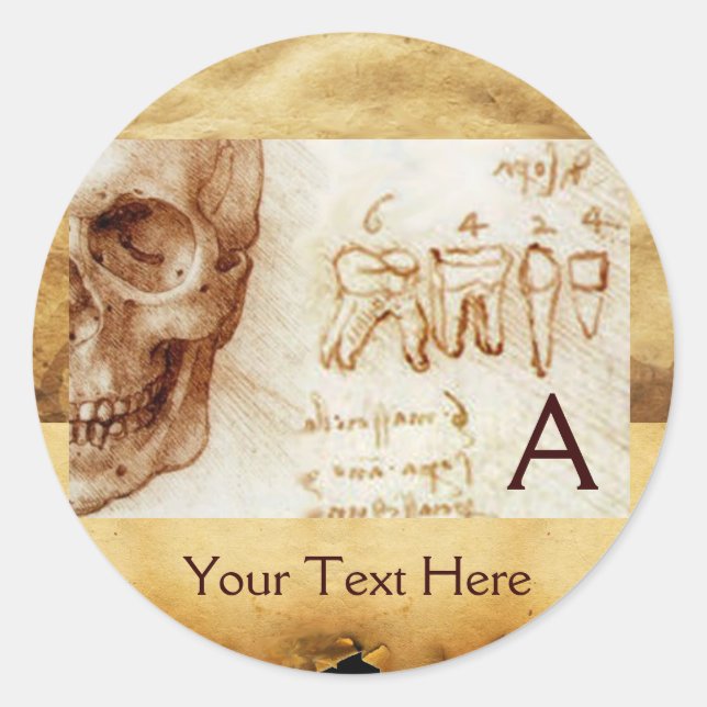 Pegatina Redonda CLÍNICA DENTAL ,MONOGRAM DENTISTA ,Parche antiguo (Anverso)