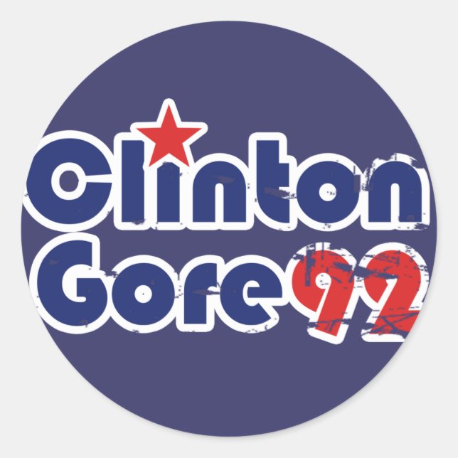 Pegatina Redonda Clinton Gore de 1992 (Anverso)