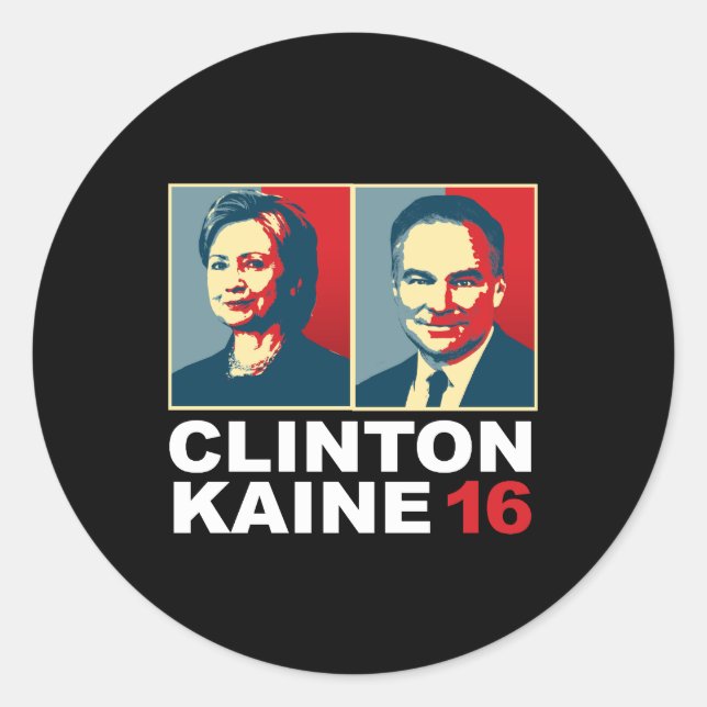 Pegatina Redonda Clinton Kaine 16 - Posterizado — (Anverso)
