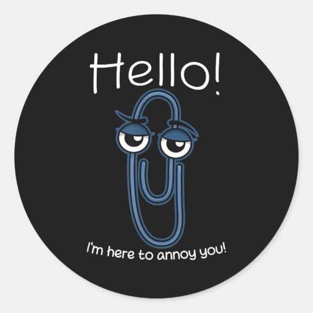 Pegatina Redonda Clippy Paper Clip Funny Meme Page Note Sarcastic  (Anverso)