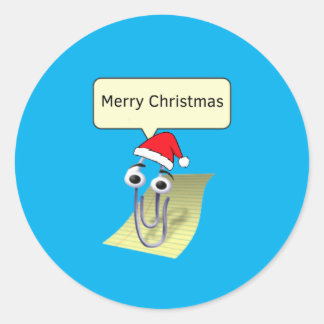 Pegatina Redonda Clippy te desea una feliz Navidad